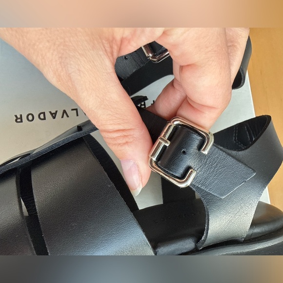 Freda Salvador Black Leather Darya Lug Sole Fisherman Sandals - Picture 5 of 7